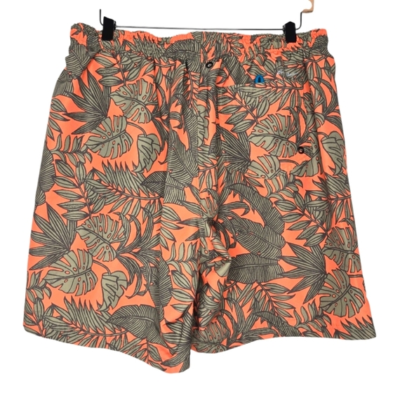 Eddie Bauer Mens 8" Orange Green Tropical Leaf Print Swim Trunks Size Large - Picture 2 of 6